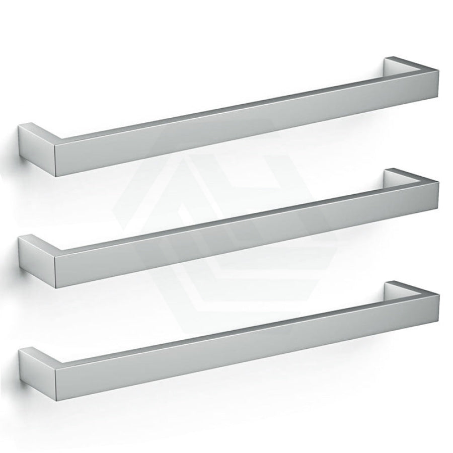450/630/830mm ThermoGroup 12V Square 3 Single Bar Heated Towel Rail Polished Stainless Steel