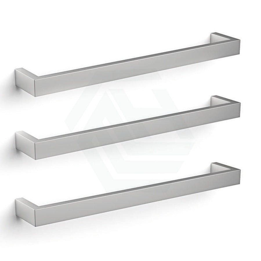 450/630/830mm ThermoGroup 12V Square 3 Single Bar Heated Towel Rail Polished Stainless Steel
