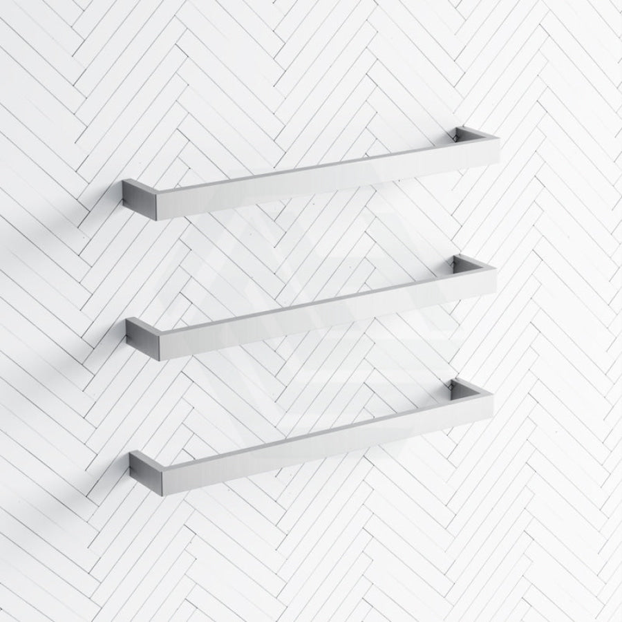 450/630/830mm ThermoGroup 12V Square 3 Single Bar Heated Towel Rail Polished Stainless Steel