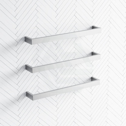 450/630/830mm ThermoGroup 12V Square 3 Single Bar Heated Towel Rail Polished Stainless Steel