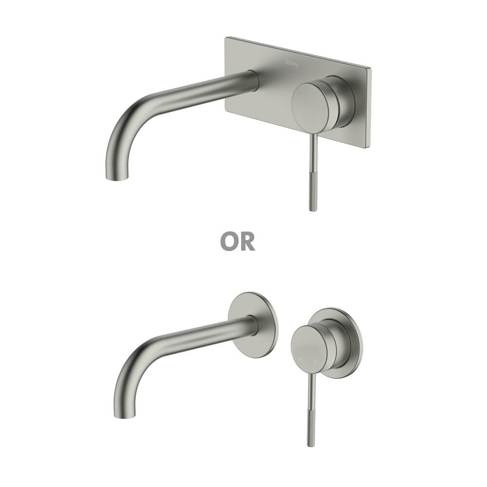Poco Knurled Wall Basin/Bath Set 165mm Lead Free - Brushed Nickel