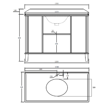 T&H Coventry 120 X 55 Sgl Bowl Satin  Vanity Real Marble Top & U/C Basin