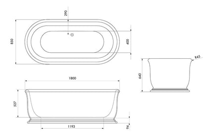Camden 180 x 85 TitanCast Solid Surface Freestanding Bath - Satin Silk White