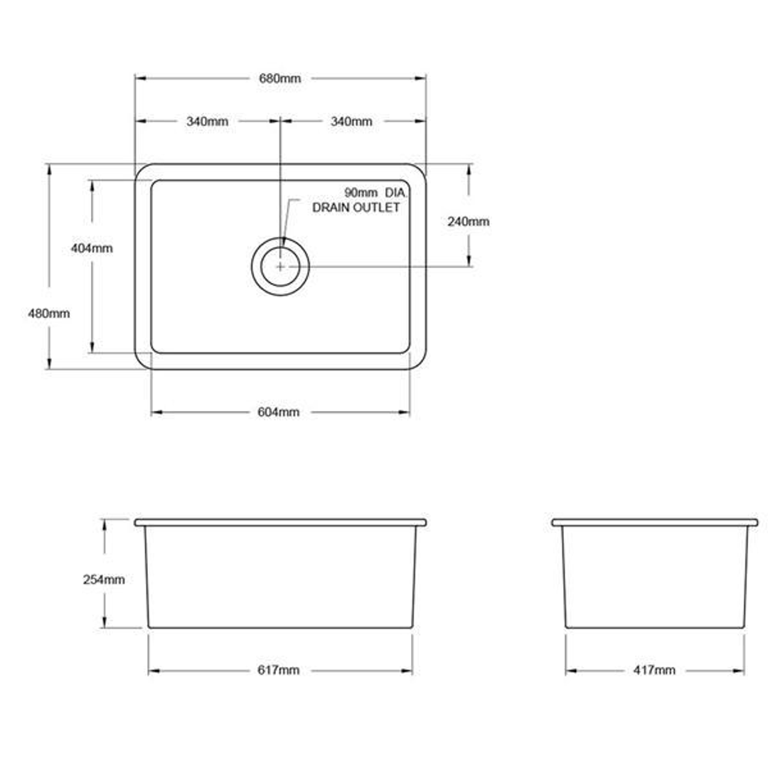 T&H Cuisine 68 X 48 Inset / Undermount Fine Fireclay Sink