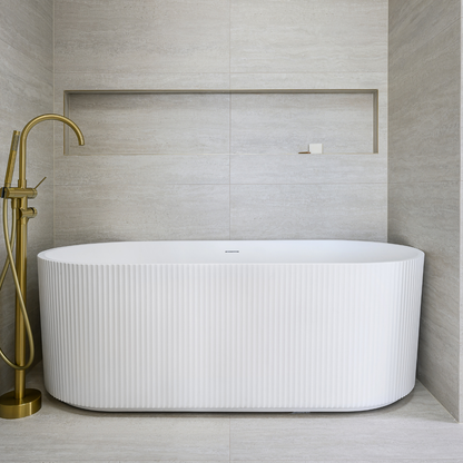 Rose Fluted V-Groove Freestanding Bathtub - 1500mm / Matt White