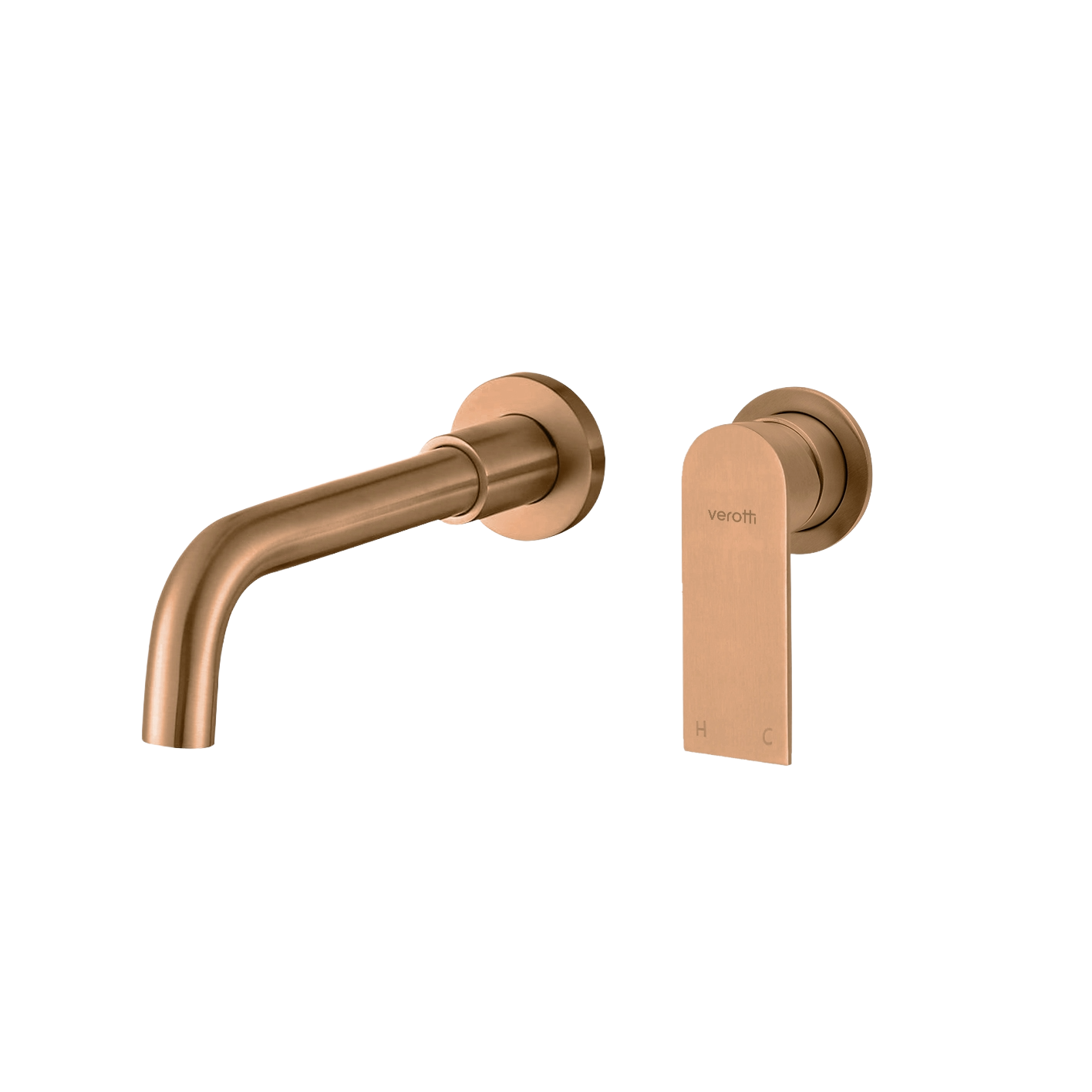 Luci Inox Minimal Wall Mounted Basin/Bath Mixer w/-190 Spout - Brushed Brass