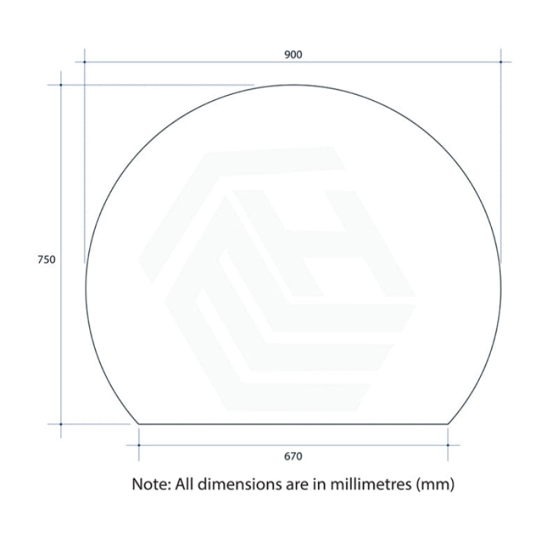 900/1200/1500mm ThermoGroup Hamilton D-Shaped Polished Edge Wall Mirror Glue to Wall or Hangers with Demister Available