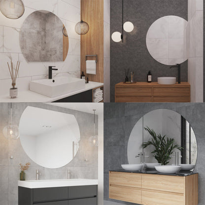 900/1200/1500mm ThermoGroup Hamilton D-Shaped Polished Edge Wall Mirror Glue to Wall or Hangers with Demister Available