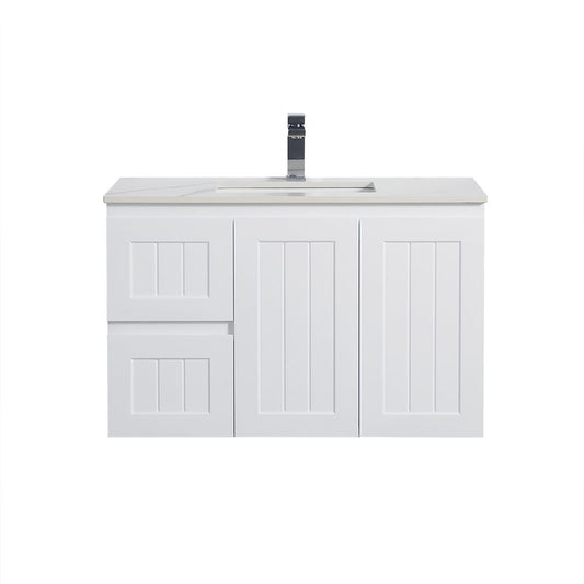 900mm Acacia Wall Hung Vanity PVC Left Side Drawers - Cabinet Only - Matte White