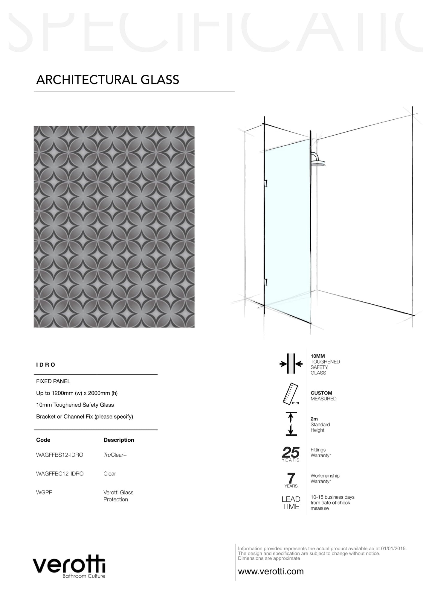 IDRO - Up to 1200 x 2000 / Clear / Wall Bracket Chrome