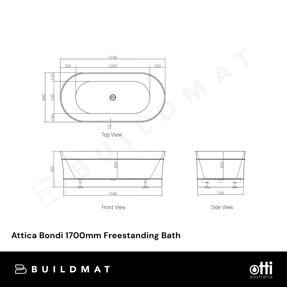 Otti Attica Bondi 1700mm Freestanding Bath Gloss White