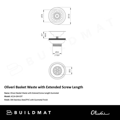 Oliveri Basket Waste with Extended Screw Length Gunmetal