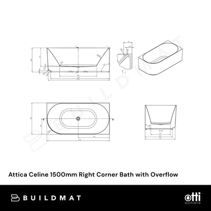 Otti Attica Celine 1500mm Right Corner Bath with Overflow Gloss White