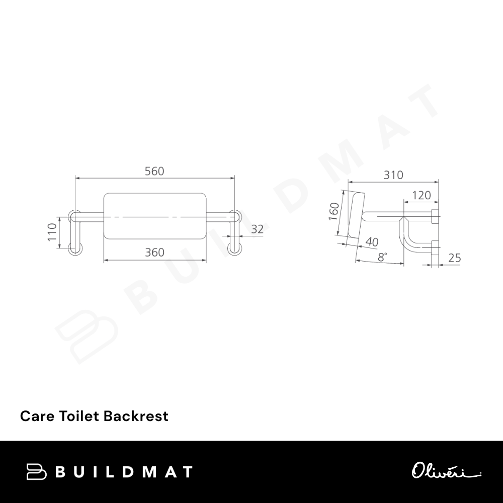 Oliveri Care Toilet Backrest Stainless Steel