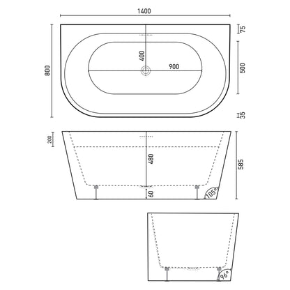 DECINA ALEGRA BACK-TO-WALL FREESTANDING BATH WITH INTEGRATED OVERFLOW  1400MM