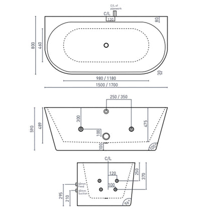 Decina Alegra 1700mm Contour Back-To-Wall Freestanding Bath