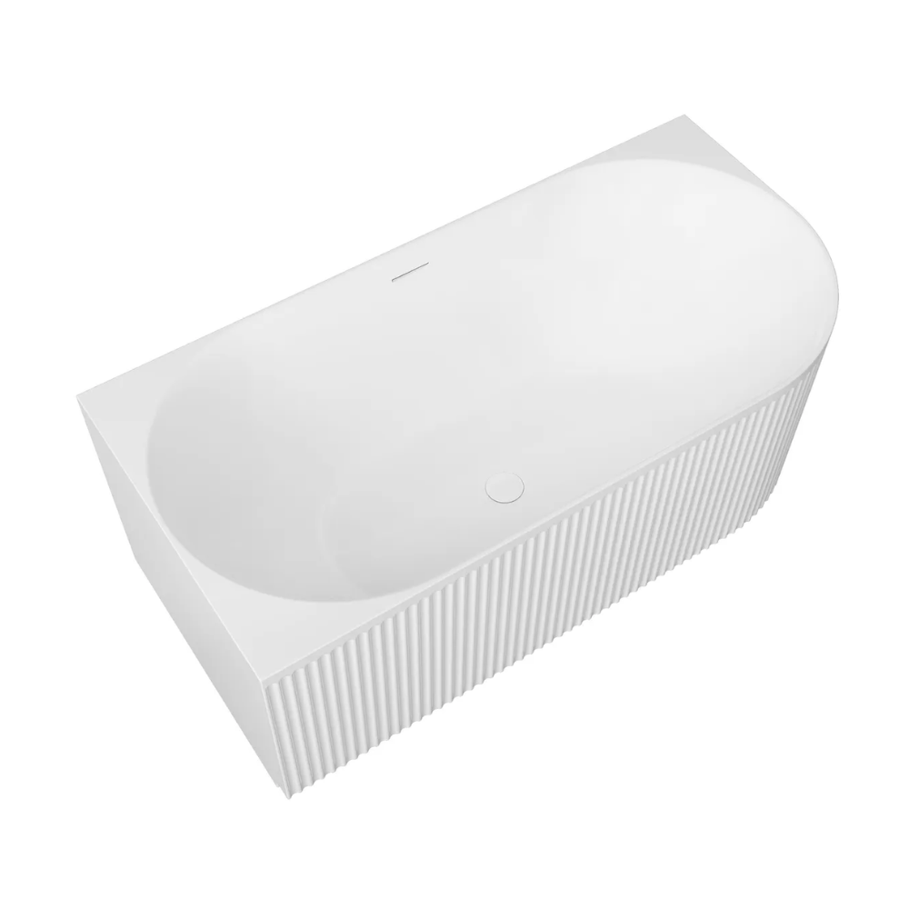 Otti Attica Havana 1500mm Fluted Left Corner Bath with Overflow Matte White