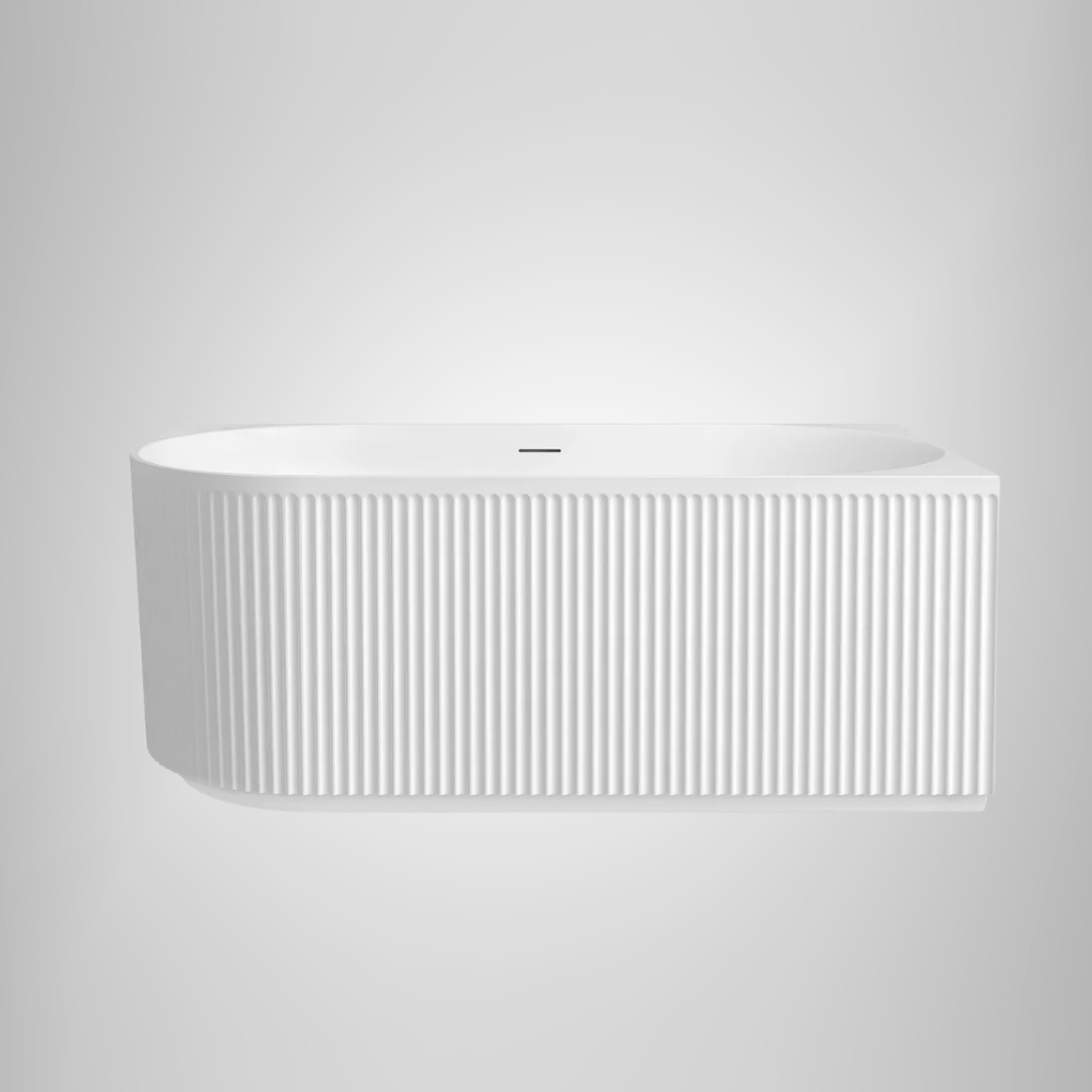 Otti Attica Havana 1500mm Fluted Right Corner Bath with Overflow Matte White