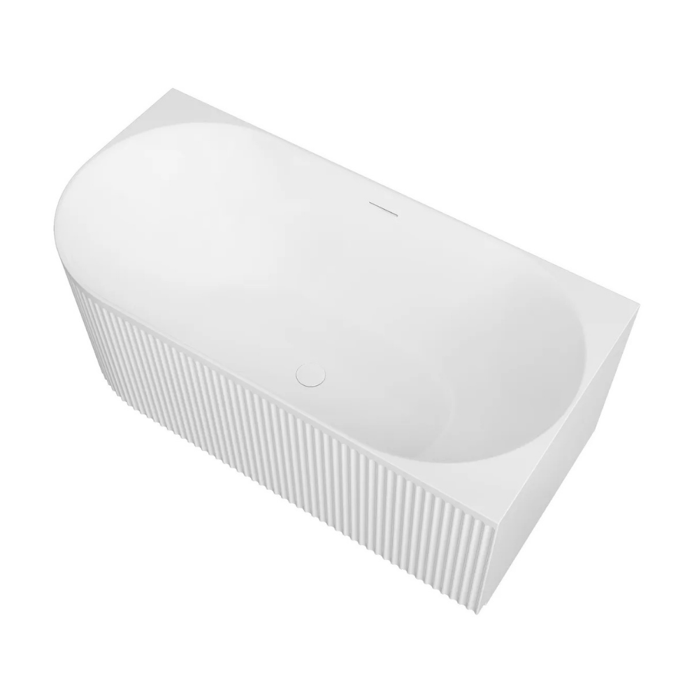Otti Attica Havana 1500mm Fluted Right Corner Bath with Overflow Matte White