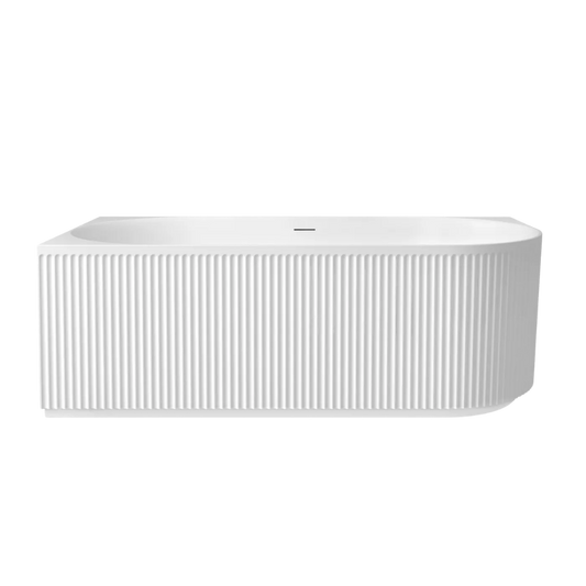 Otti Attica Havana 1700mm Fluted Left Corner Bath with Overflow Matte White