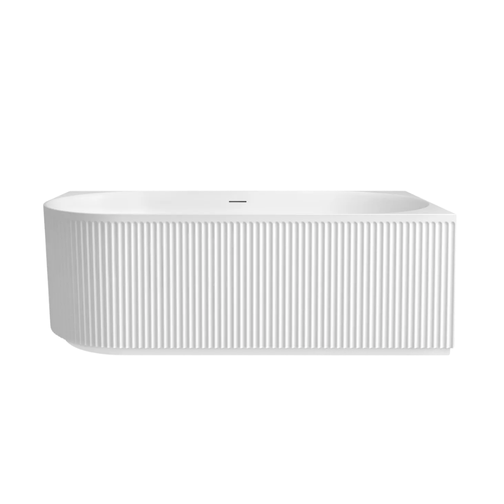 Otti Attica Havana 1700mm Fluted Right Corner Bath with Overflow Matte White