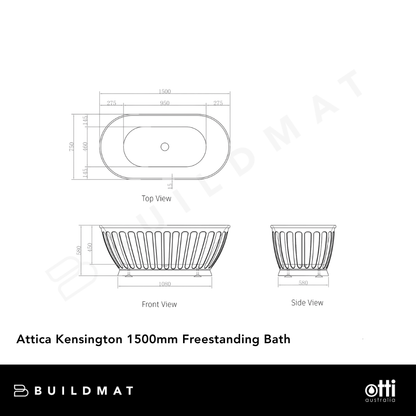 Otti Attica Kensington 1500mm Freestanding Bath Matte White