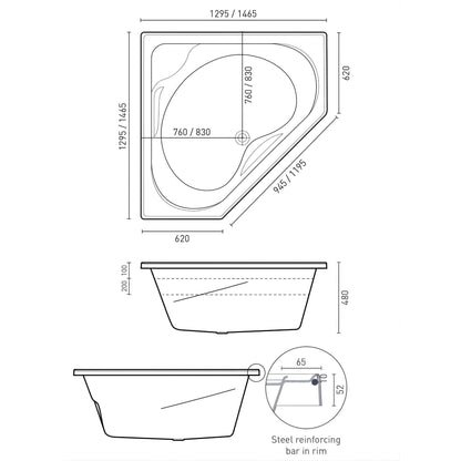 DECINA ANGELIQUE INSET CORNER BATH GLOSS WHITE (AVAILABLE IN 1295MM AND 1465MM)