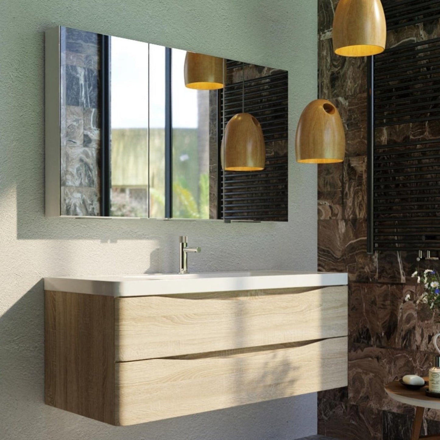 BELBAGNO ANCONA  OAK 1200MM SINGLE BOWL WALL HUNG VANITY AND BASIN