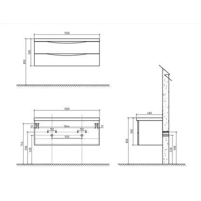 BELBAGNO ANCONA  OAK 1200MM SINGLE BOWL WALL HUNG VANITY AND BASIN