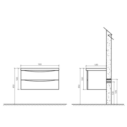 BELBAGNO ANCONA  900MM SINGLE BOWL WALL HUNG VANITY AND BASIN