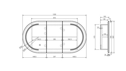 Athena 1200mm x 600mm LED Oval Wall-Hung Shaving Cabinet
