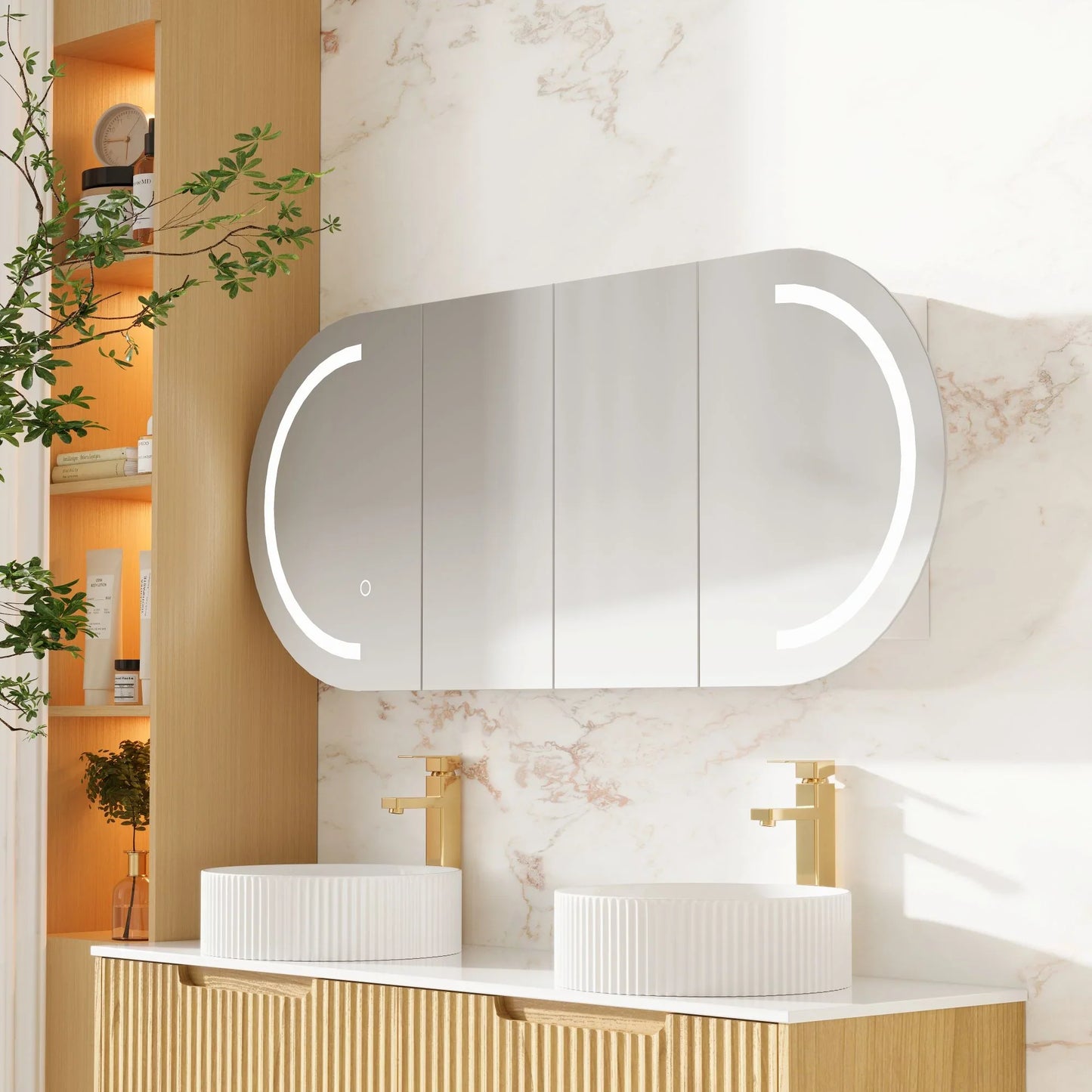 Athena 1500mm x 600mm LED Oval Wall-Hung Shaving Cabinet