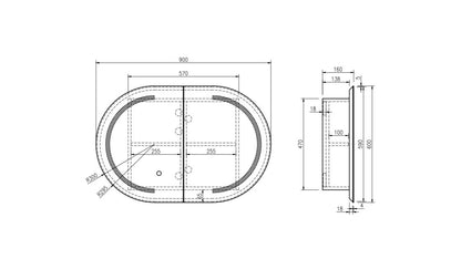 Athena 900mm x 600mm LED Oval Wall-Hung Shaving Cabinet