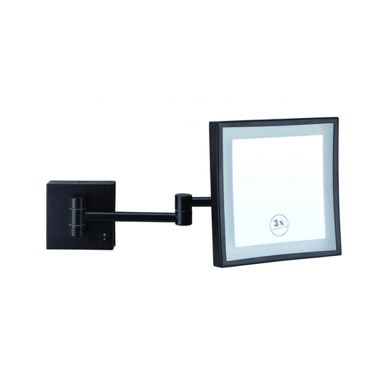 Thermogroup 3x Magnification Matt Black Wall Mounted Shaving Mirror, 200 x 200mm with Concealed Wiring