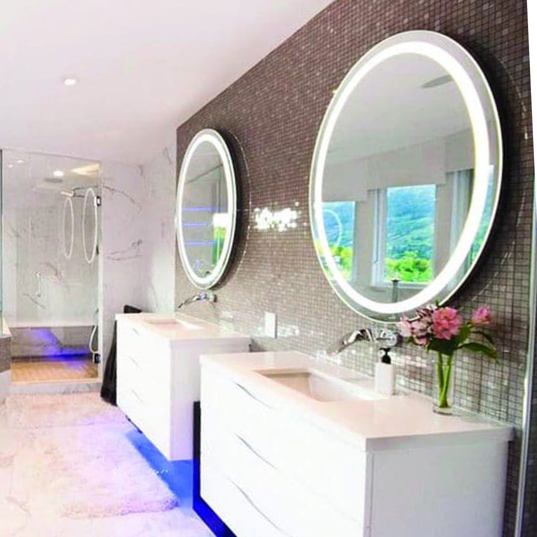 Thermogroup Backlit Round Mirror with Border Warm Light 610mmØ 18 Watts