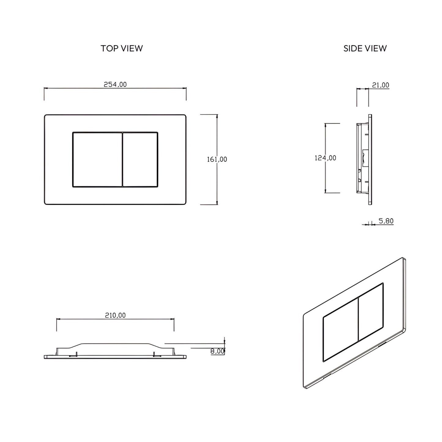 BELBAGNO  STEEL IN WALL RECTANGULAR BUTTON FLUSH PLATES 256MM BRUSHED