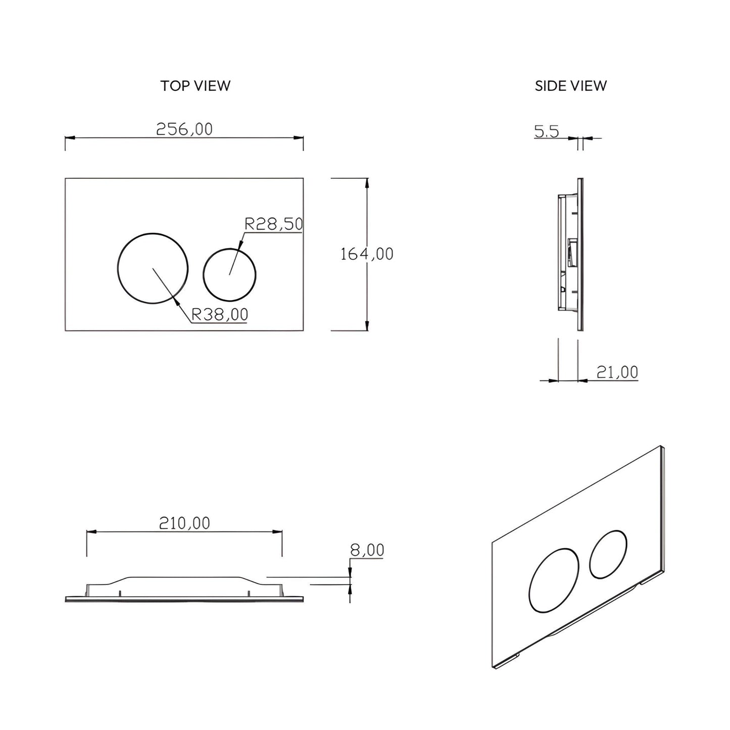 BELBAGNO GLASS IN WALL CIRCLE BUTTON FLUSH PLATES 256MM