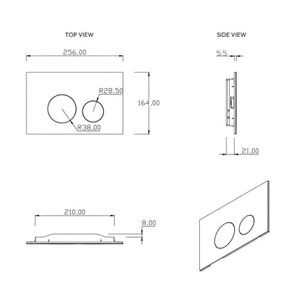 BELBAGNO GLASS IN WALL CIRCLE ALLOY BUTTON FLUSH PLATES 256MM  AND GUN GREY ALUMINIUM