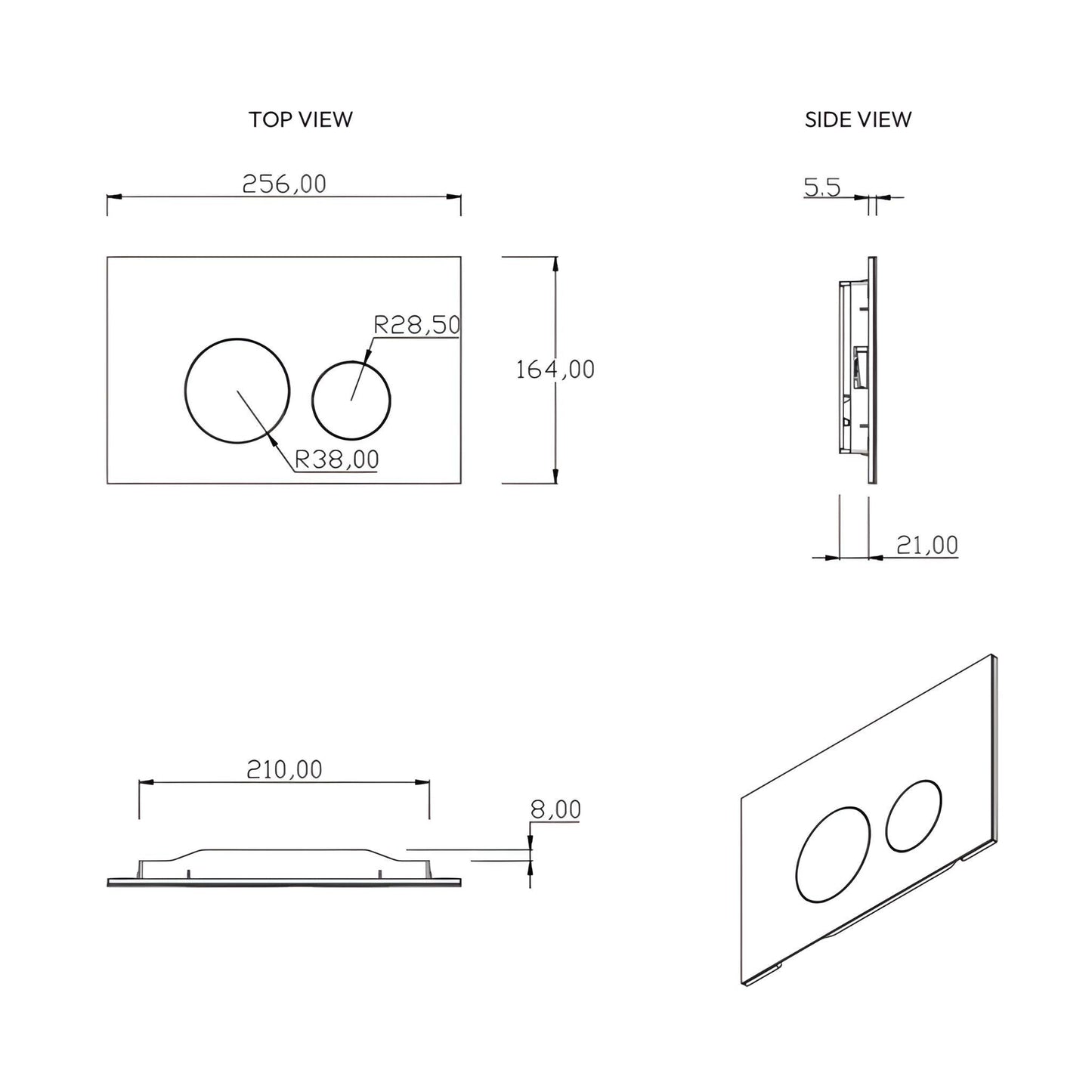 BELBAGNO  STEEL IN WALL CIRCLE BUTTON FLUSH PLATES 256MM