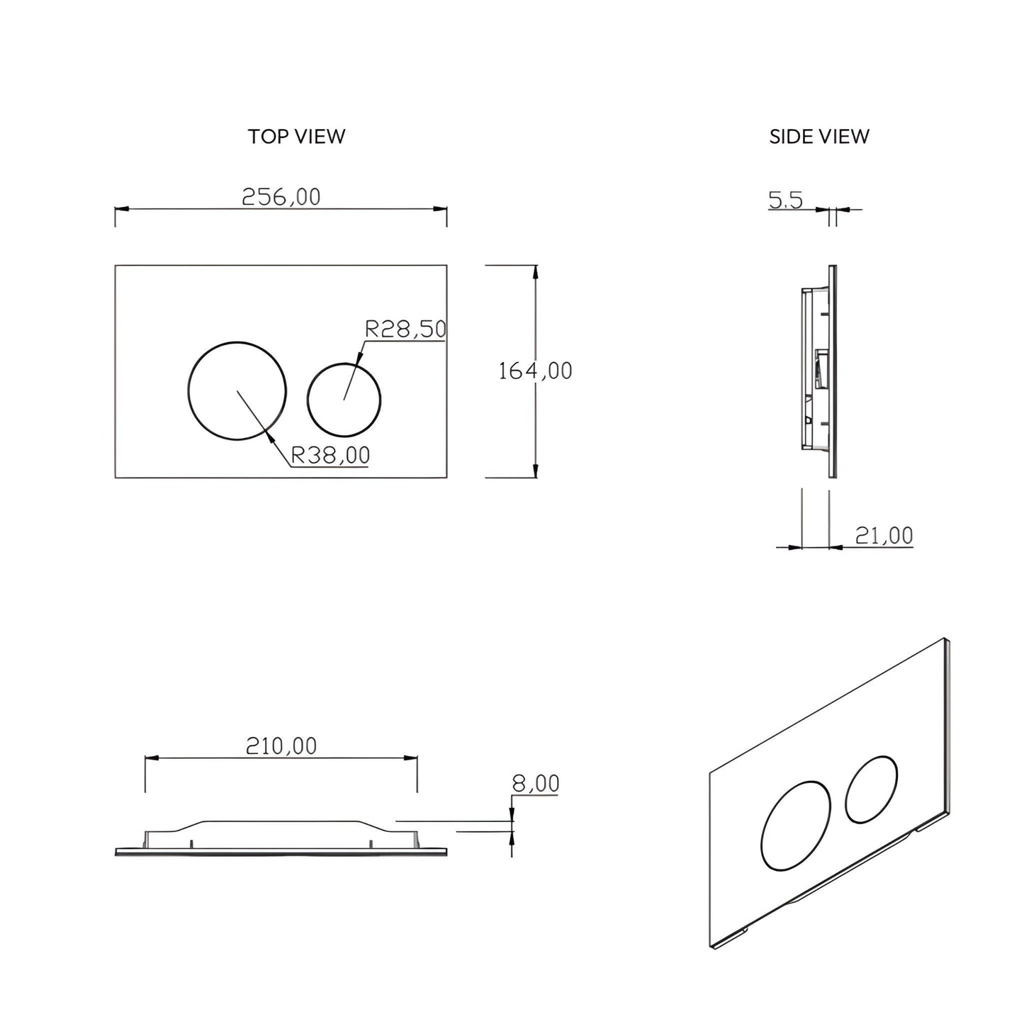 BELBAGNO ABS IN WALL CIRCLE BUTTON FLUSH PLATES 256MM BRUSHED
