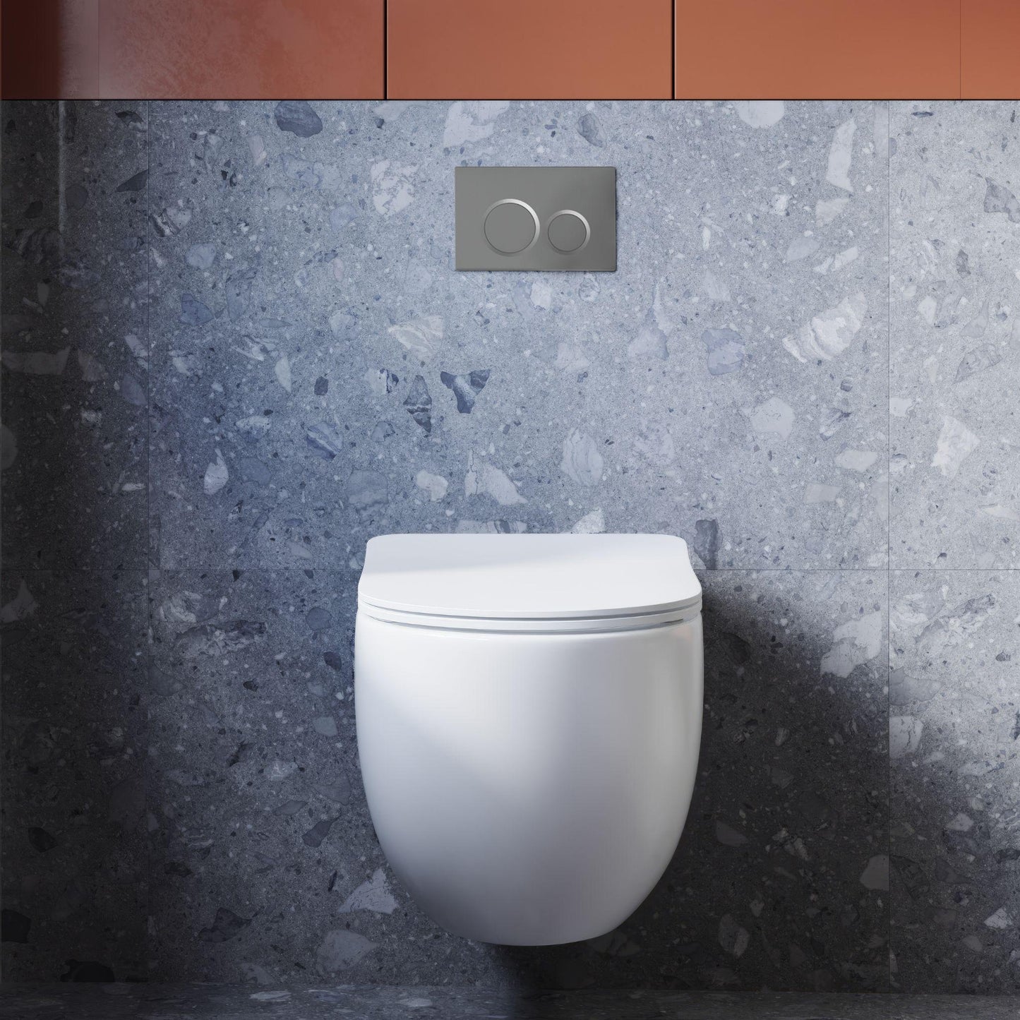 BELBAGNO ABS IN WALL CIRCLE BUTTON FLUSH PLATES 256MM GUN GREY