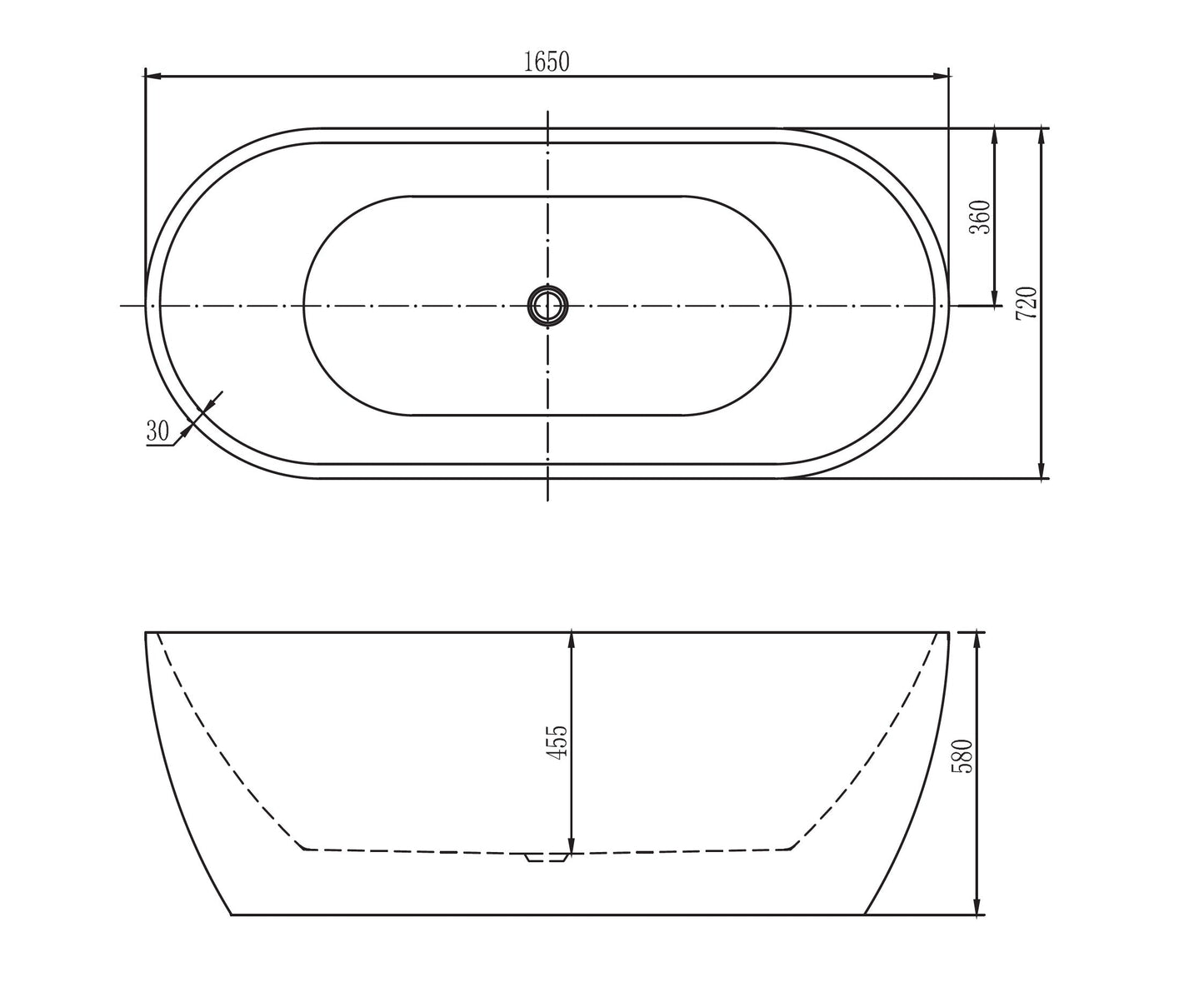 BELBAGNO SAPPHIRE FREESTANDING BATHTUB SEMI GLOSS  1650MM