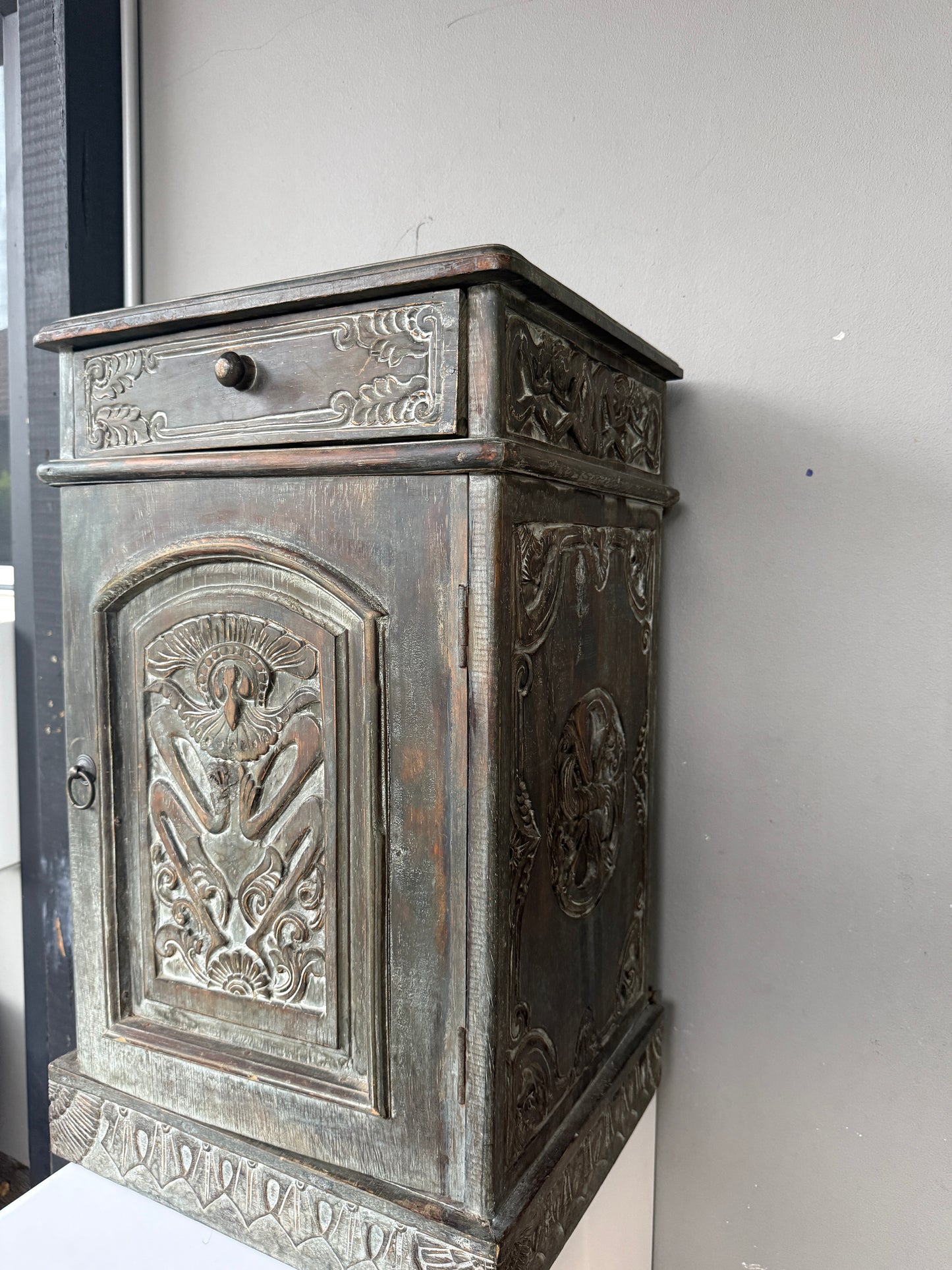 Vintage Wooden Carved Storage Cabinet