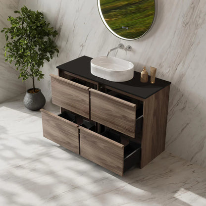 Bella 1200mm Freestanding Cabinet - Notaio Walnut - 1200mm / Notaio Walnut Cabinet + Black Stone Top