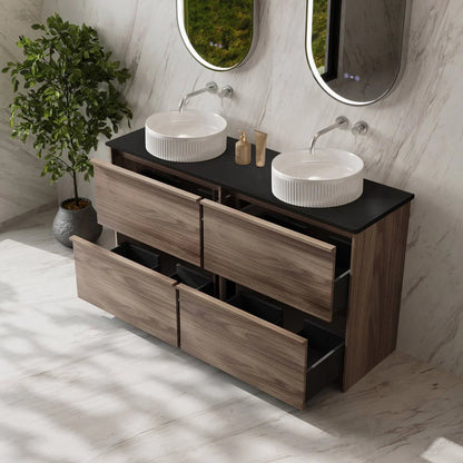 Bella 1500mm Freestanding Cabinet - Notaio Walnut - 1500mm / Notaio Walnut Cabinet + Black Stone Top