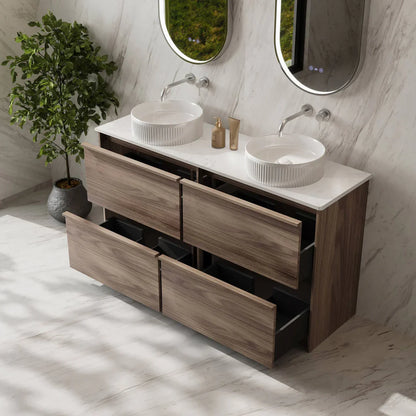 Bella 1500mm Freestanding Cabinet - Notaio Walnut - 1500mm / Notaio Walnut Cabinet + Carrara White Stone Top