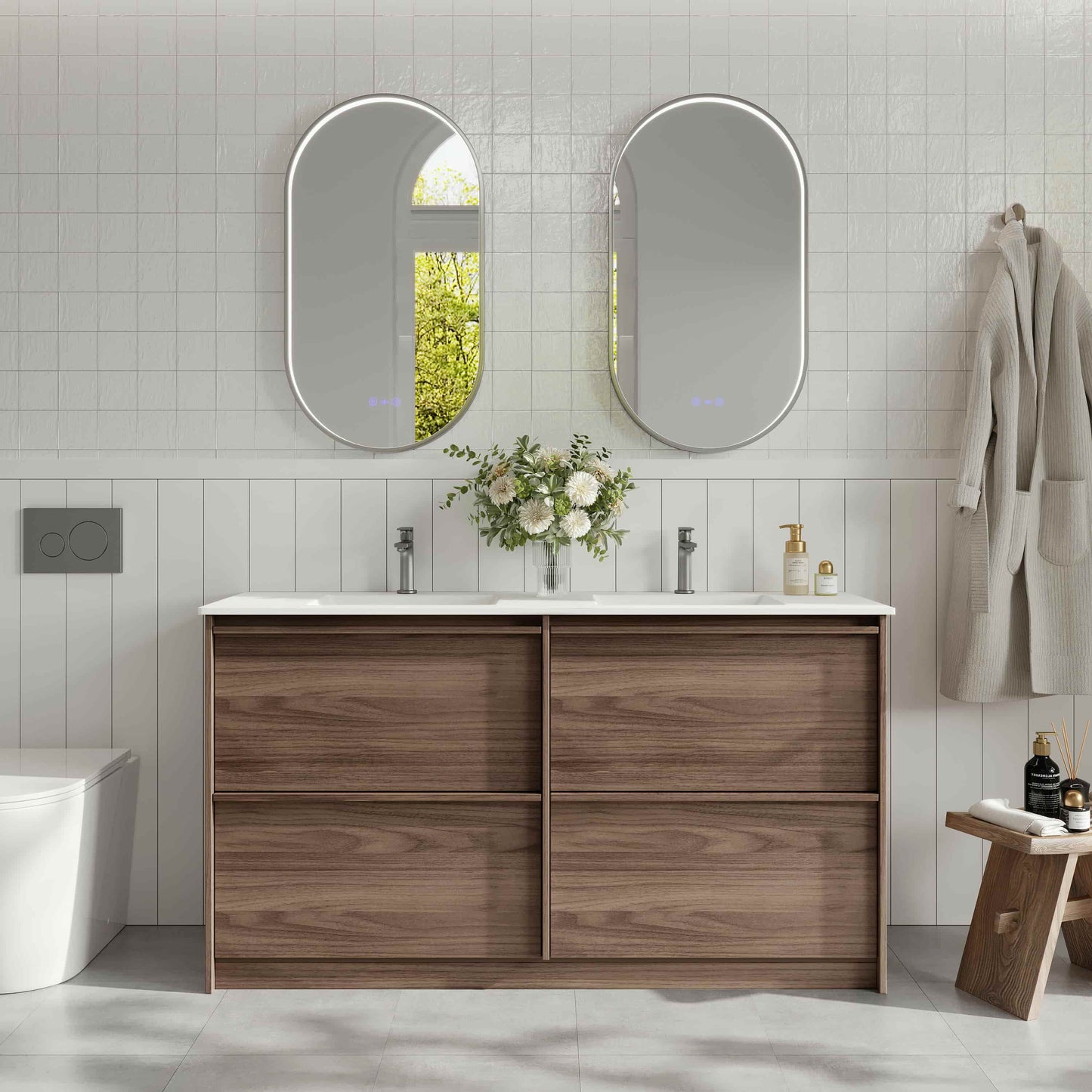 Bella 1500mm Freestanding Cabinet - Notaio Walnut - 1500mm / Notaio Walnut Cabinet + Luna White Stone Top