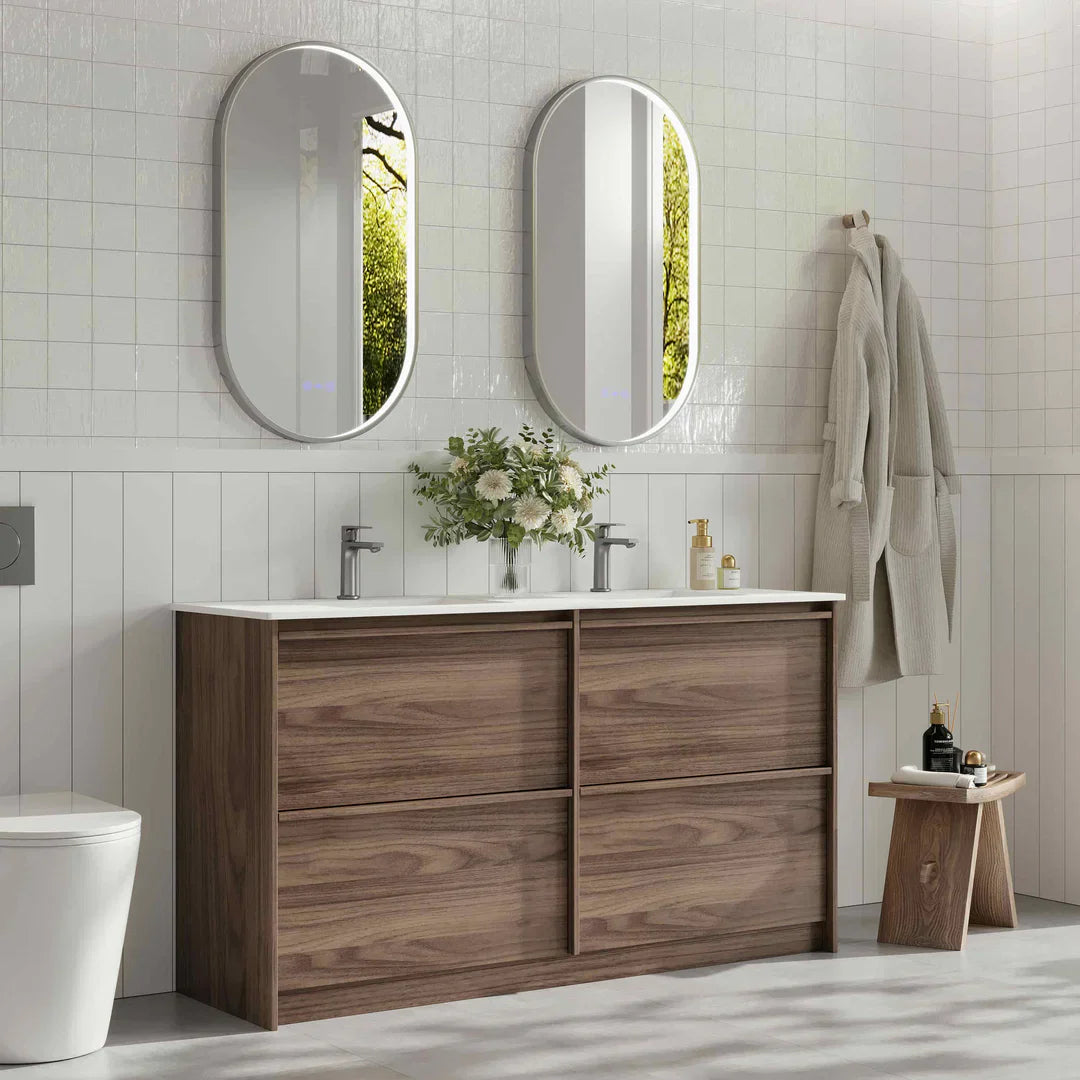 Bella 1500mm Freestanding Cabinet - Notaio Walnut - 1500mm / Notaio Walnut Cabinet + Luna White Stone Top