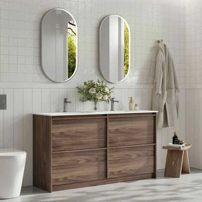 Bella 1500mm Freestanding Cabinet - Notaio Walnut - 1500mm / Notaio Walnut Cabinet + Carrara White Stone Top