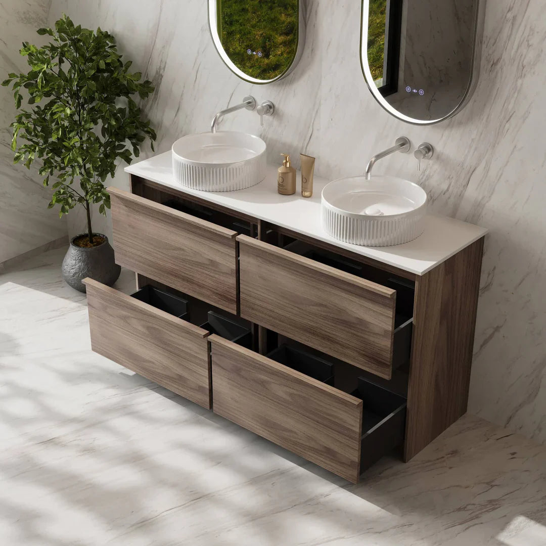 Bella 1500mm Freestanding Cabinet - Notaio Walnut - 1500mm / Notaio Walnut Cabinet + Ceramic Top（Double Bowl）